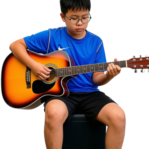 Niño tocando guitarra el día de su inscripción en LíraAlex